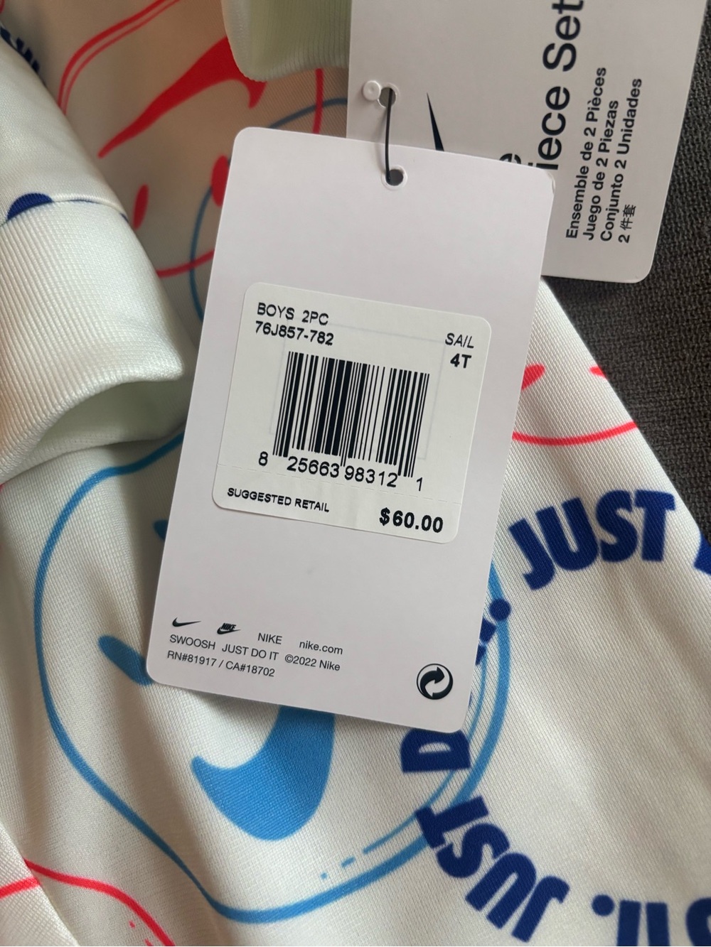 Nike Kids White Swim Rashguard Set with Blue and Pink Smiley Print - Picture 2 of 2